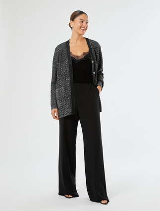 Rhinestone cardigan - BLACK WHITE
