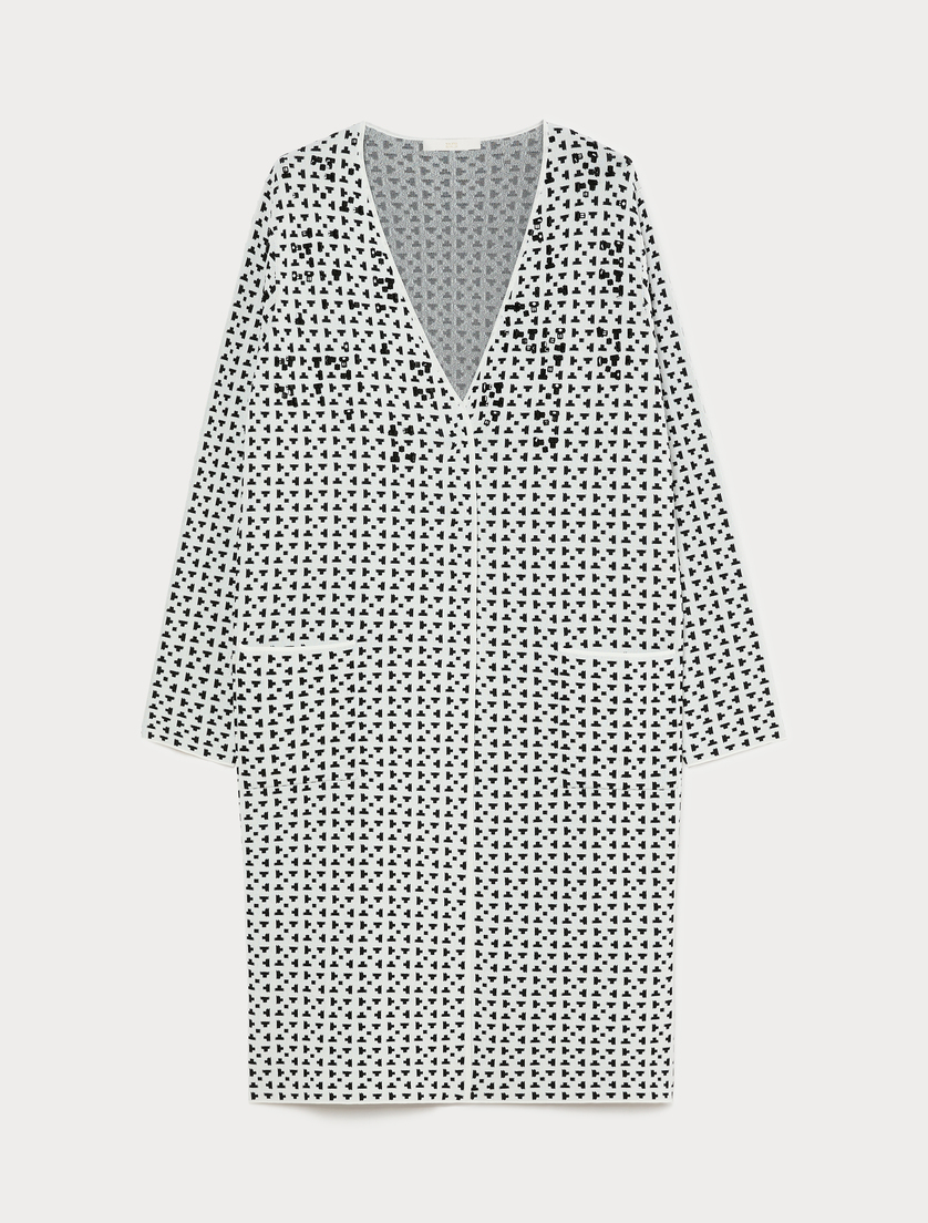 Embroidered jacquard viscose cardigan - WHITE BLACK - Marina Rinaldi
