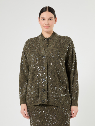 Bouclé yarn cardigan with sequins - KAKI