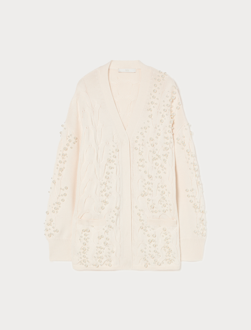 Cable-knit cardigan with pearl detail - KOŚĆ SŁONIOWA - Marina Rinaldi