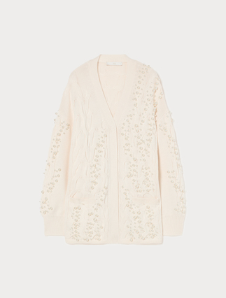 Cable-knit cardigan with pearl detail - Marina Rinaldi