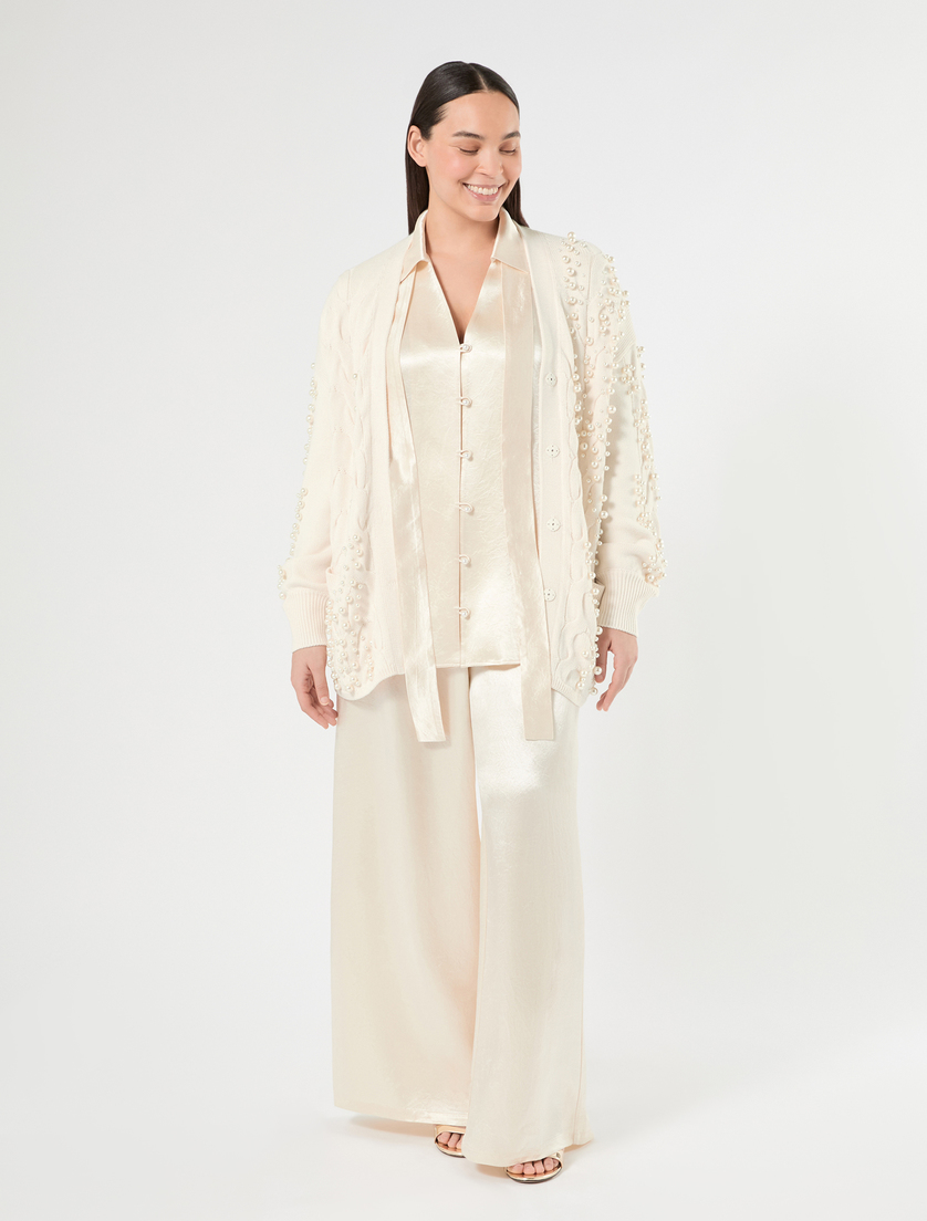 Cable-knit cardigan with pearl detail - Marina Rinaldi