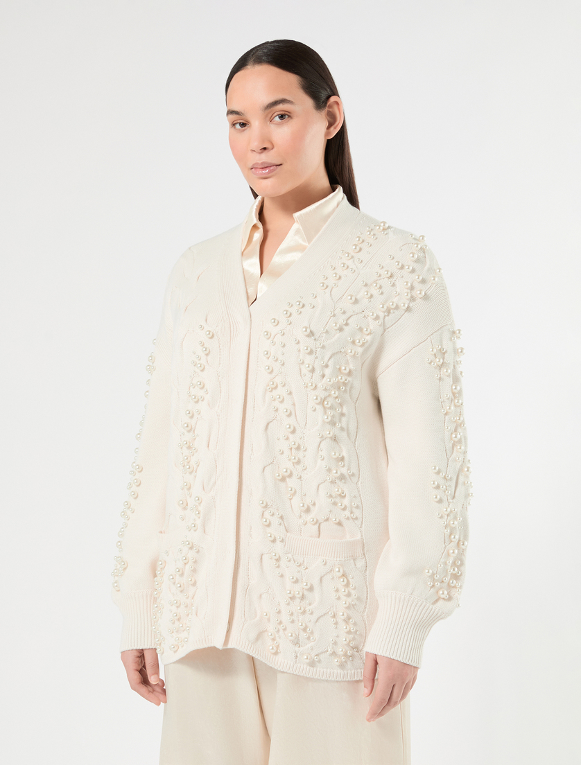 Cable-knit cardigan with pearl detail - KOŚĆ SŁONIOWA - Marina Rinaldi - 3