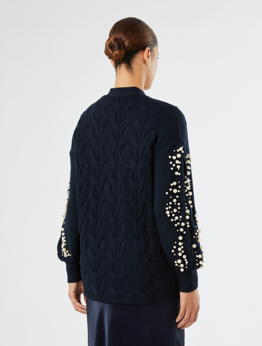 Cable-knit cardigan with pearl detail - CIEMNOGRANATOWY - Marina Rinaldi - 4