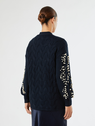 Cable-knit cardigan with pearl detail - CIEMNOGRANATOWY - Marina Rinaldi - 4
