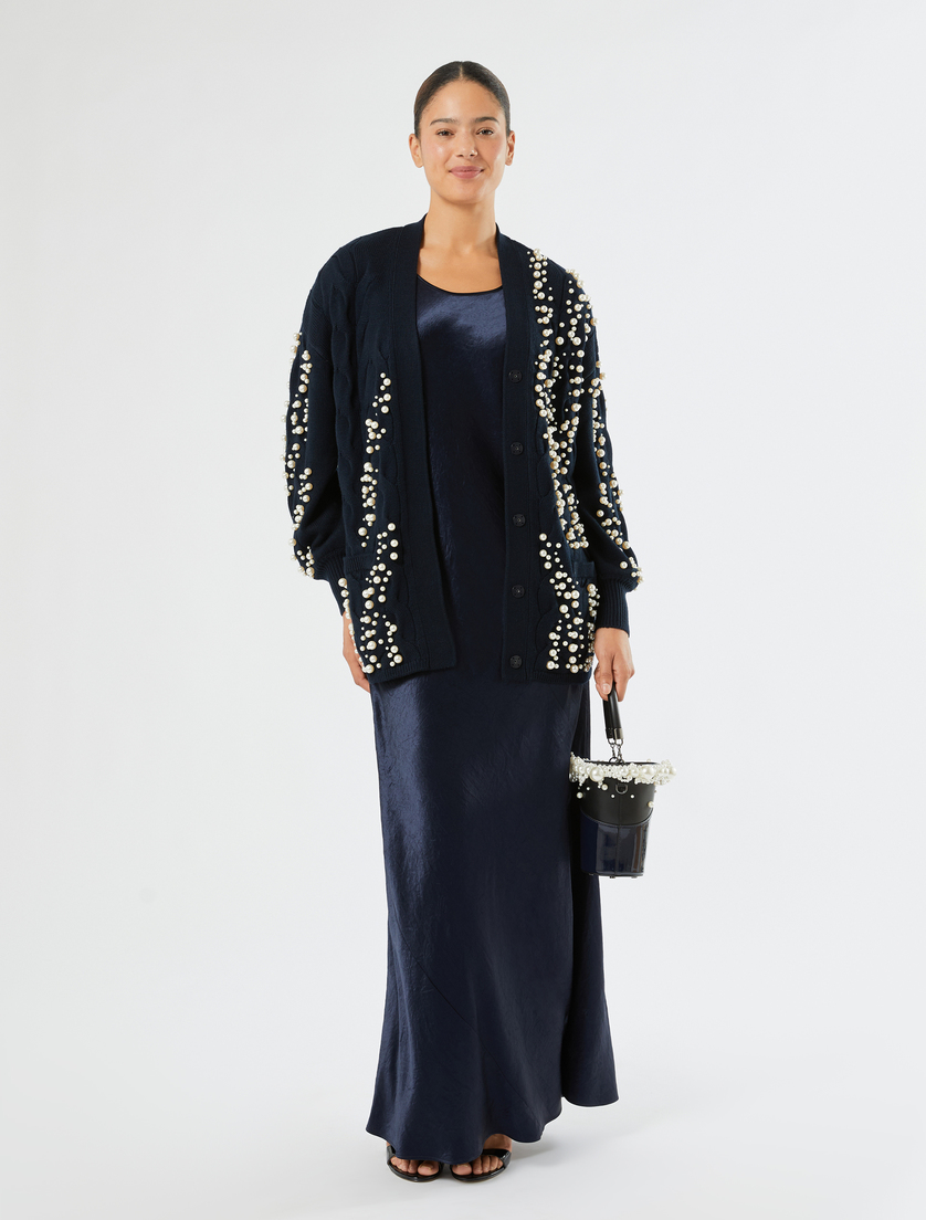 Cable-knit cardigan with pearl detail - CIEMNOGRANATOWY - Marina Rinaldi - 2