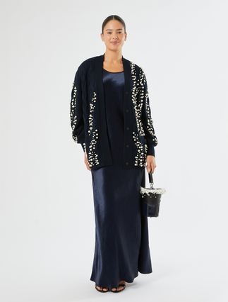 Cable-knit cardigan with pearl detail - CIEMNOGRANATOWY - Marina Rinaldi - 2