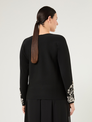 Sweter z wiskozy z haftem - CZARNY - Marina Rinaldi - 4