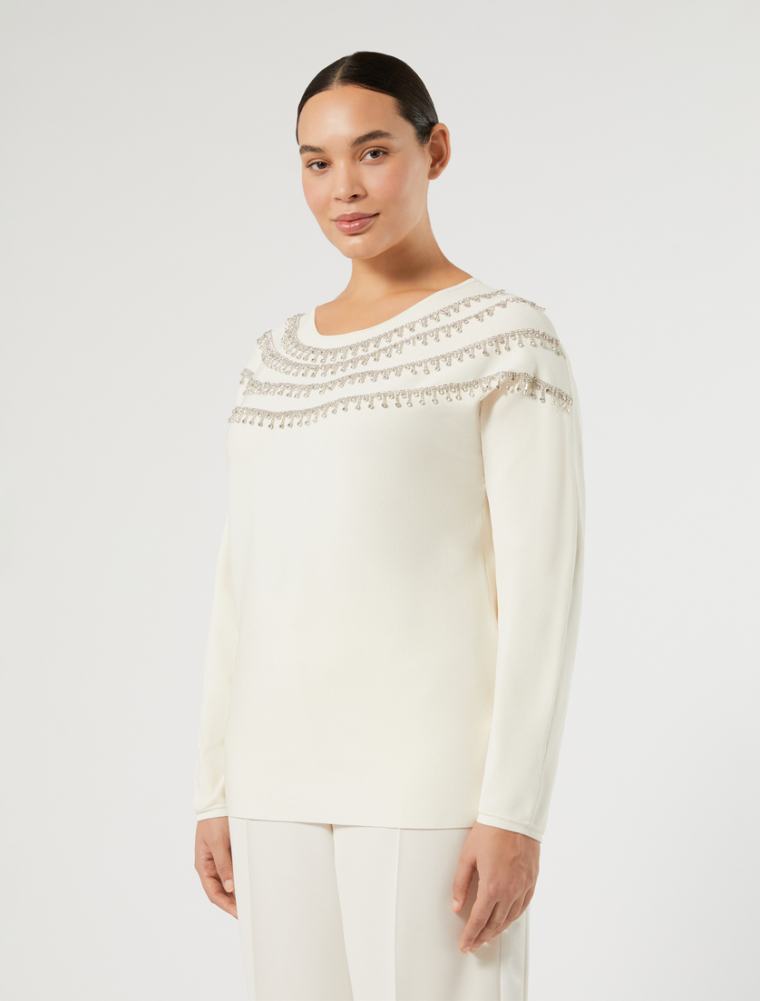 Maglia in viscosa con ricamo - BIANCO AVORIO - Marina Rinaldi - 3