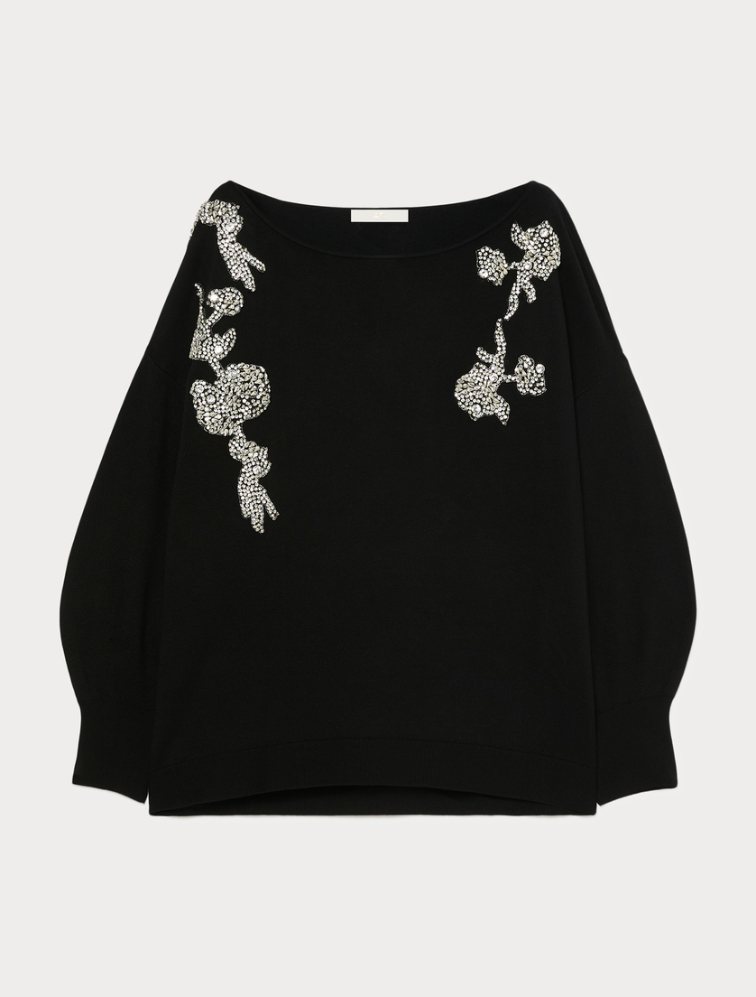 Embroidered viscose sweater - BLACK - Marina Rinaldi