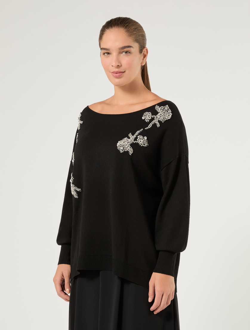 Embroidered viscose sweater - BLACK - Marina Rinaldi - 3