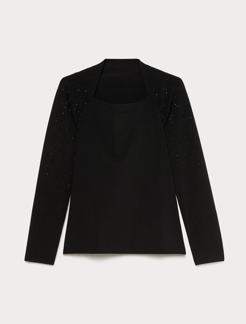 Embroidered viscose sweater - BLACK - Marina Rinaldi