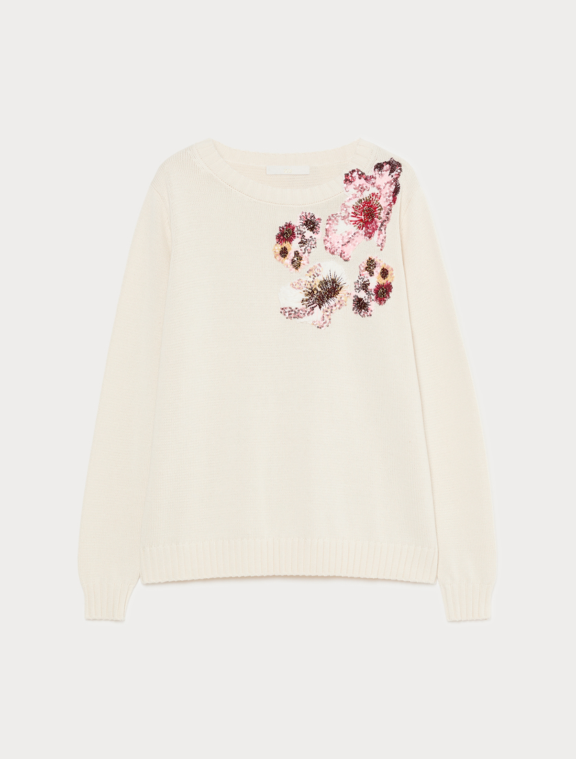 Patch-detail cotton sweater - WHITE - Marina Rinaldi