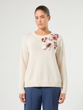 Patch-detail cotton sweater - WHITE - Marina Rinaldi - 3