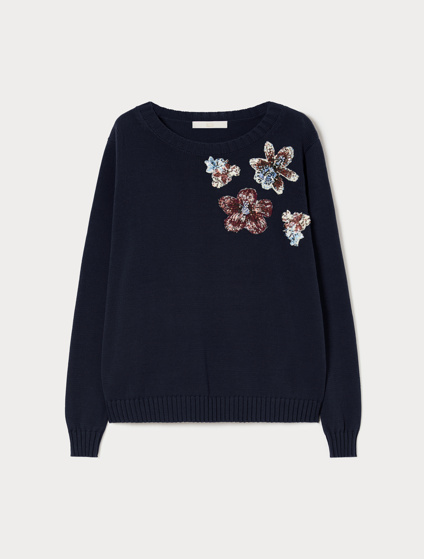 Patch-detail cotton sweater - MIDNIGHTBLUE - Marina Rinaldi