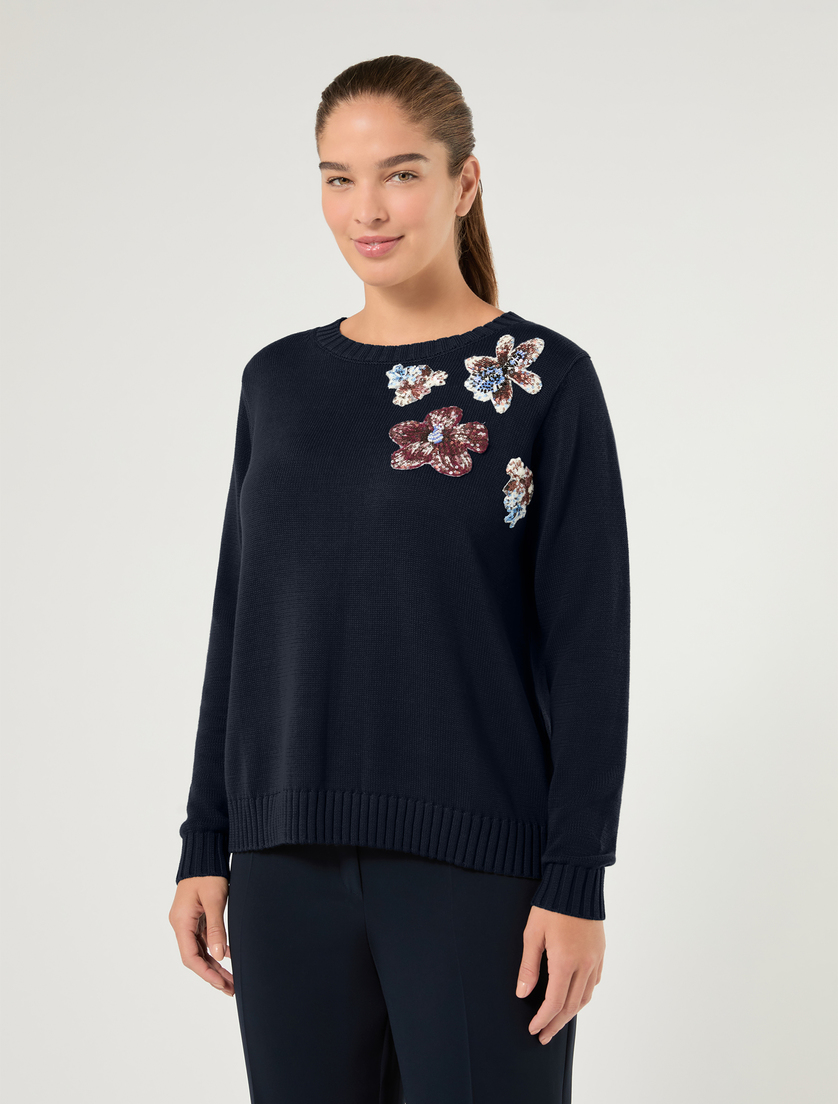 Patch-detail cotton sweater - MIDNIGHTBLUE - Marina Rinaldi - 3
