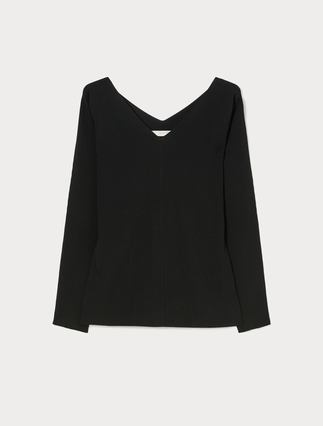 Stretch viscose sweater - BLACK