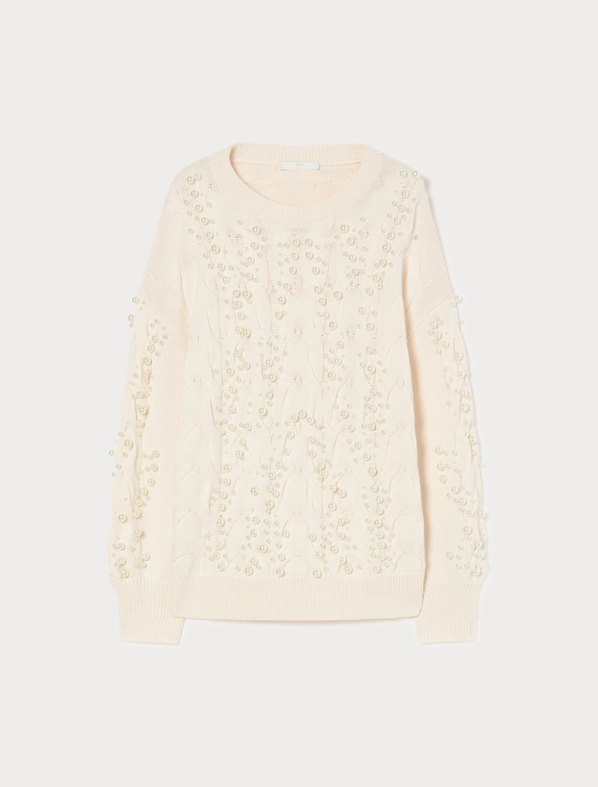 Cable-knit sweater with pearl detail - KOŚĆ SŁONIOWA - Marina Rinaldi