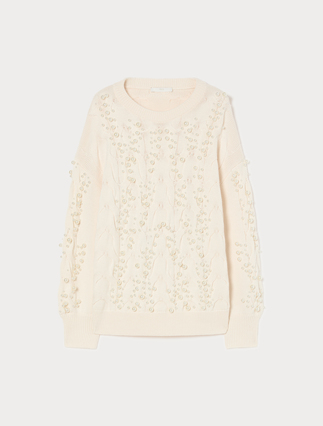 Cable-knit sweater with pearl detail - Marina Rinaldi