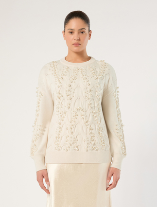 Cable-knit sweater with pearl detail - KOŚĆ SŁONIOWA - Marina Rinaldi - 3