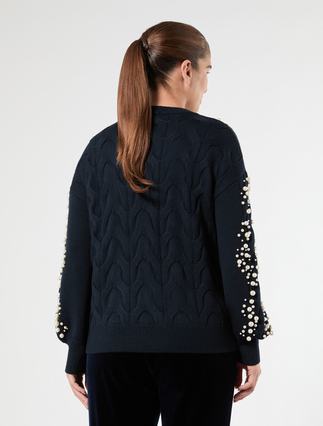 Cable-knit sweater with pearl detail - CIEMNOGRANATOWY - Marina Rinaldi - 4