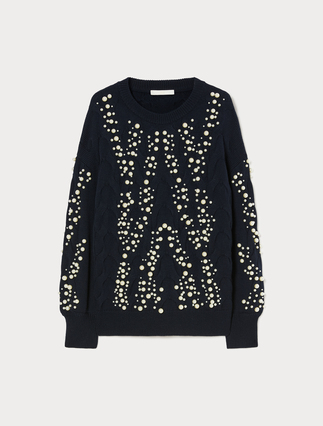 Cable-knit sweater with pearl detail - Marina Rinaldi