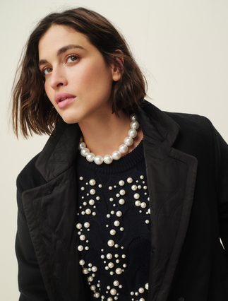 Cable-knit sweater with pearl detail - MIDNIGHTBLUE
