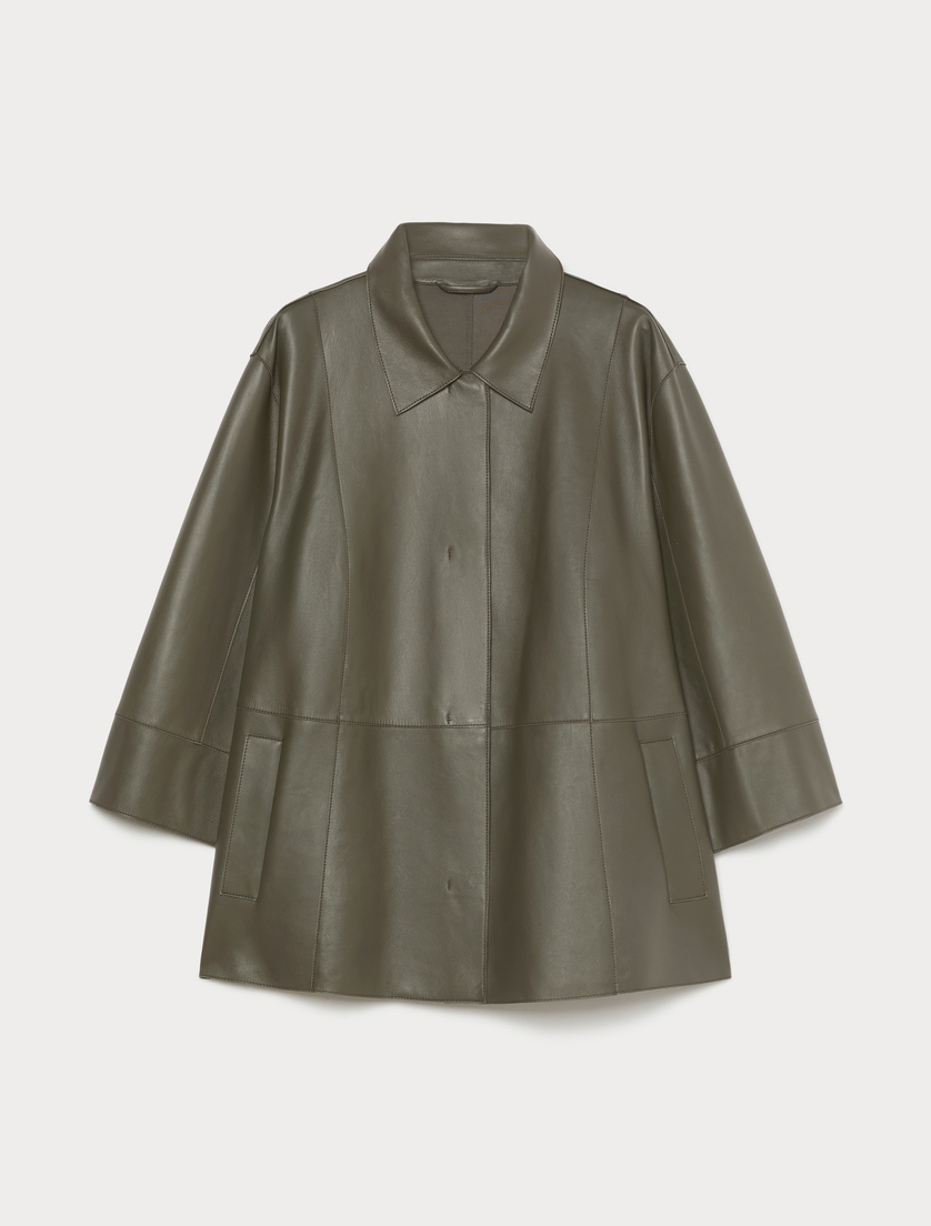 Nappa leather and jersey jacket - KAKI - Marina Rinaldi