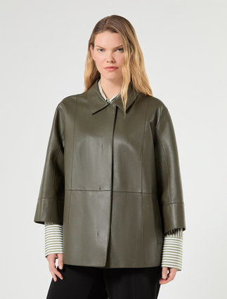 Nappa leather and jersey jacket - KAKI - Marina Rinaldi - 3