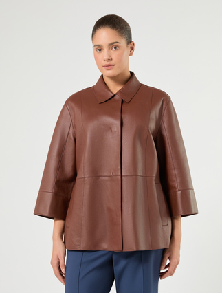 Nappa leather and jersey jacket - BRICK RED - Marina Rinaldi - 3