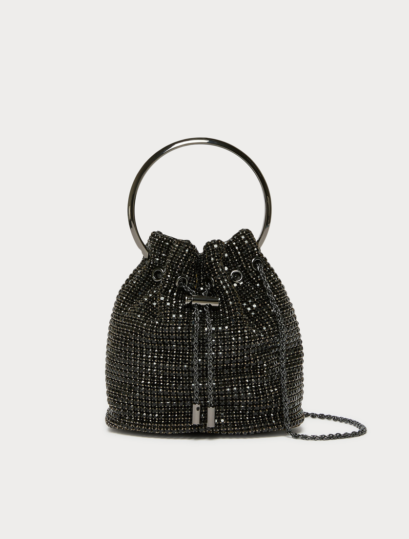 Bucket bag with all-over rhinestone detail - BLACK - Marina Rinaldi