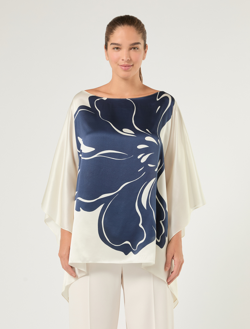 Silk satin poncho - IVORY - Marina Rinaldi