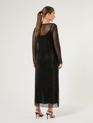 Rhinestone-adorned mesh dress - BLACK - Marina Rinaldi - 4