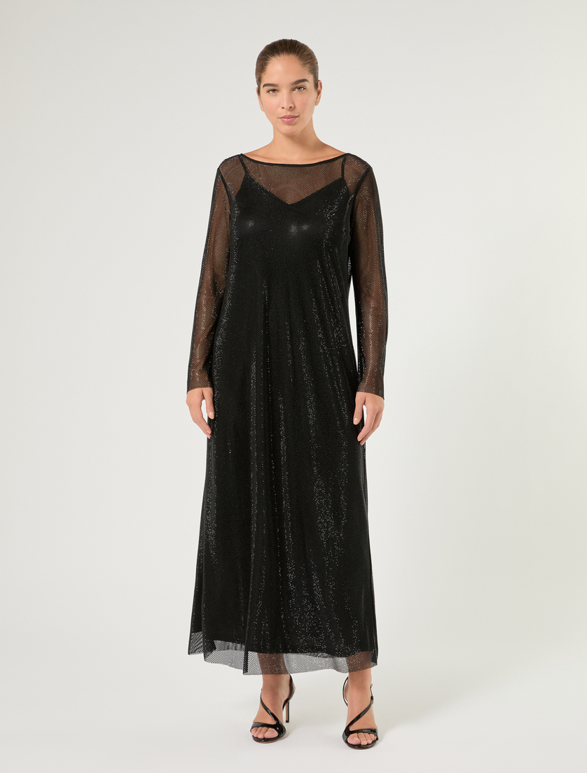 Rhinestone-adorned mesh dress - BLACK - Marina Rinaldi - 3