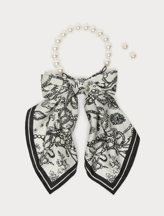 Choker, earrings and printed scarf - WHITE
