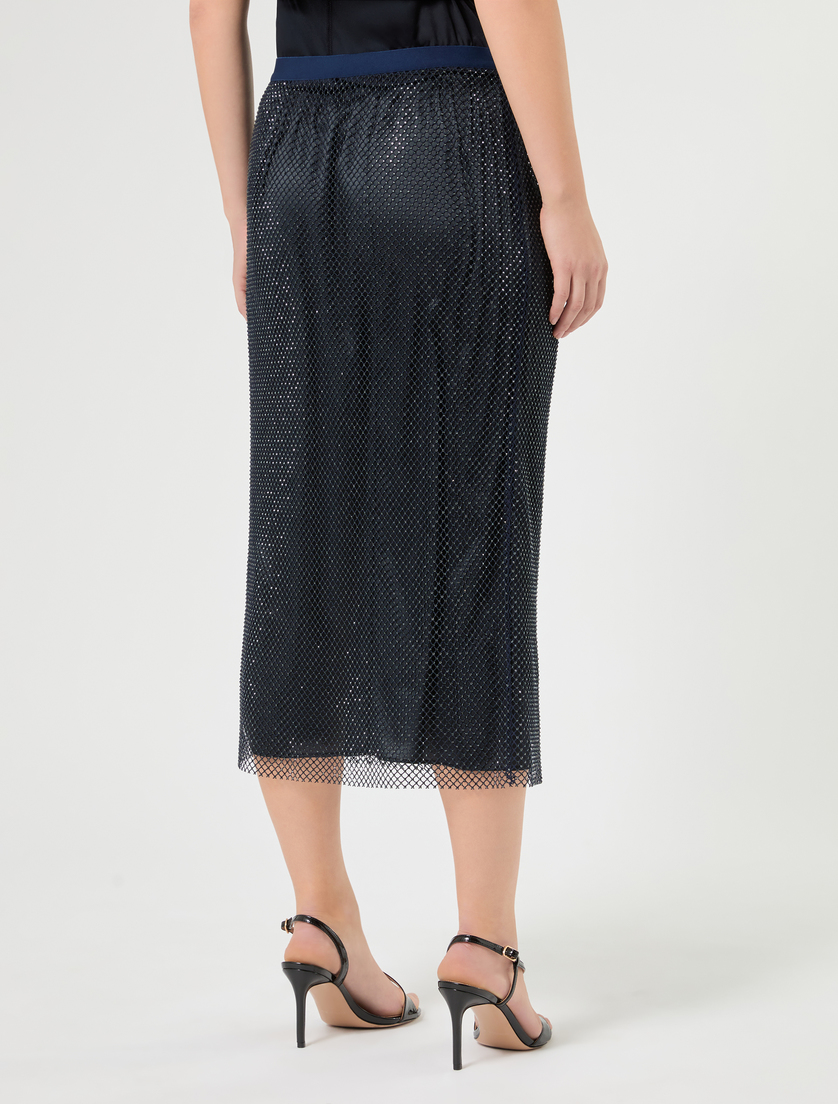 Rhinestone-adorned mesh jersey skirt - MIDNIGHTBLUE - Marina Rinaldi - 4