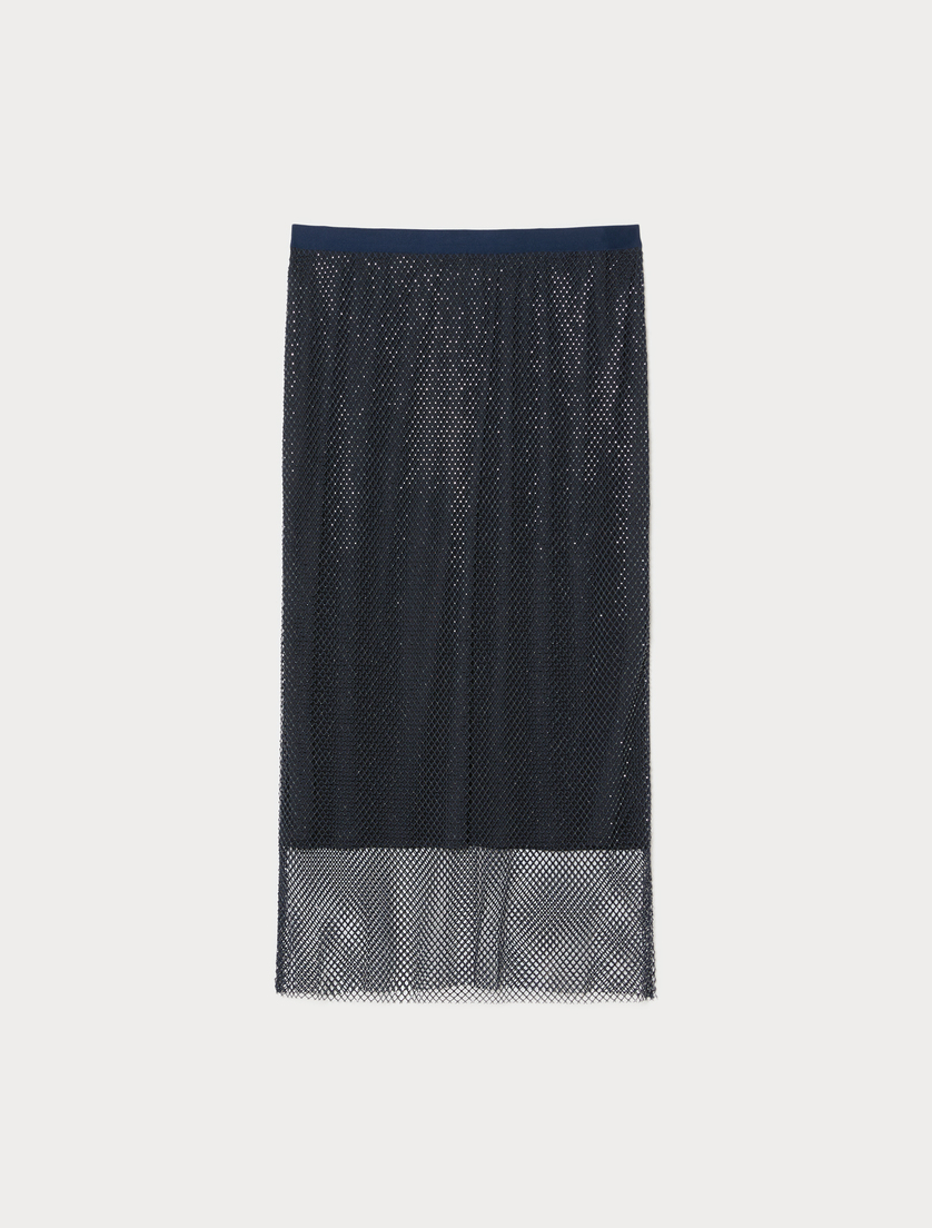 Rhinestone-adorned mesh jersey skirt - MIDNIGHTBLUE - Marina Rinaldi