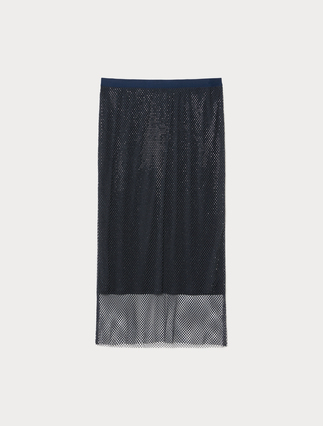Rhinestone-adorned mesh jersey skirt - Marina Rinaldi