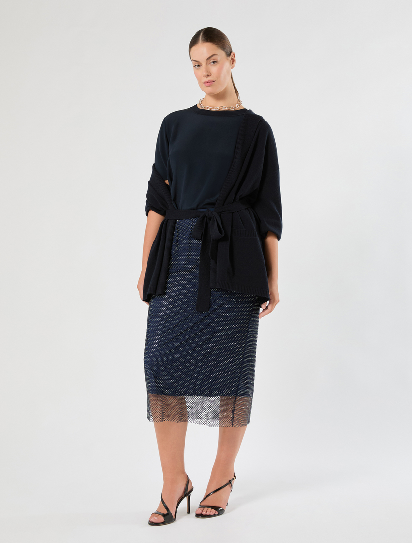 Rhinestone-adorned mesh jersey skirt - Marina Rinaldi