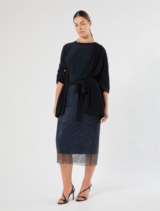 Rhinestone-adorned mesh jersey skirt - Marina Rinaldi