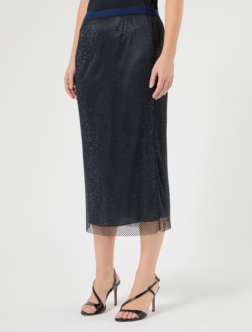 Rhinestone-adorned mesh jersey skirt - MIDNIGHTBLUE - Marina Rinaldi - 3