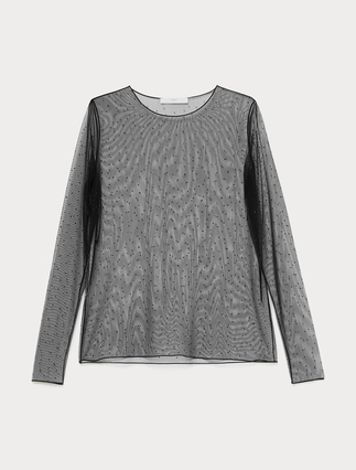 T-shirt in tulle con strass - NERO - Marina Rinaldi - 1
