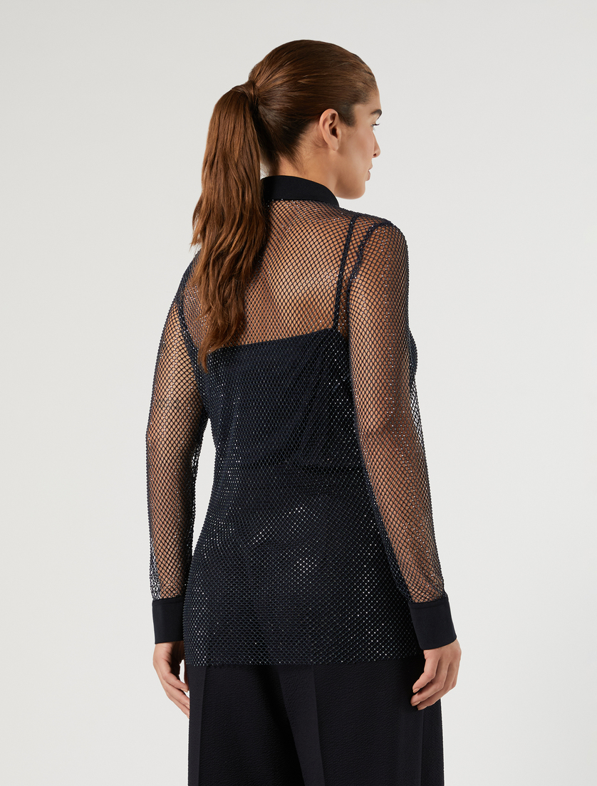 Rhinestone-adorned mesh jersey shirt - MIDNIGHTBLUE - Marina Rinaldi - 4