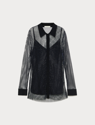 Rhinestone-adorned mesh jersey shirt - Marina Rinaldi