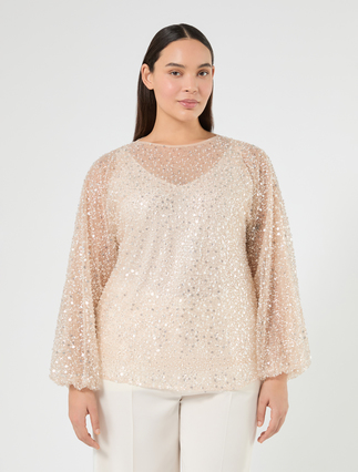 Embroidered tulle tunic - IVORY - Marina Rinaldi - 3