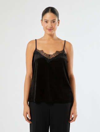 Velvet jersey top - BLACK