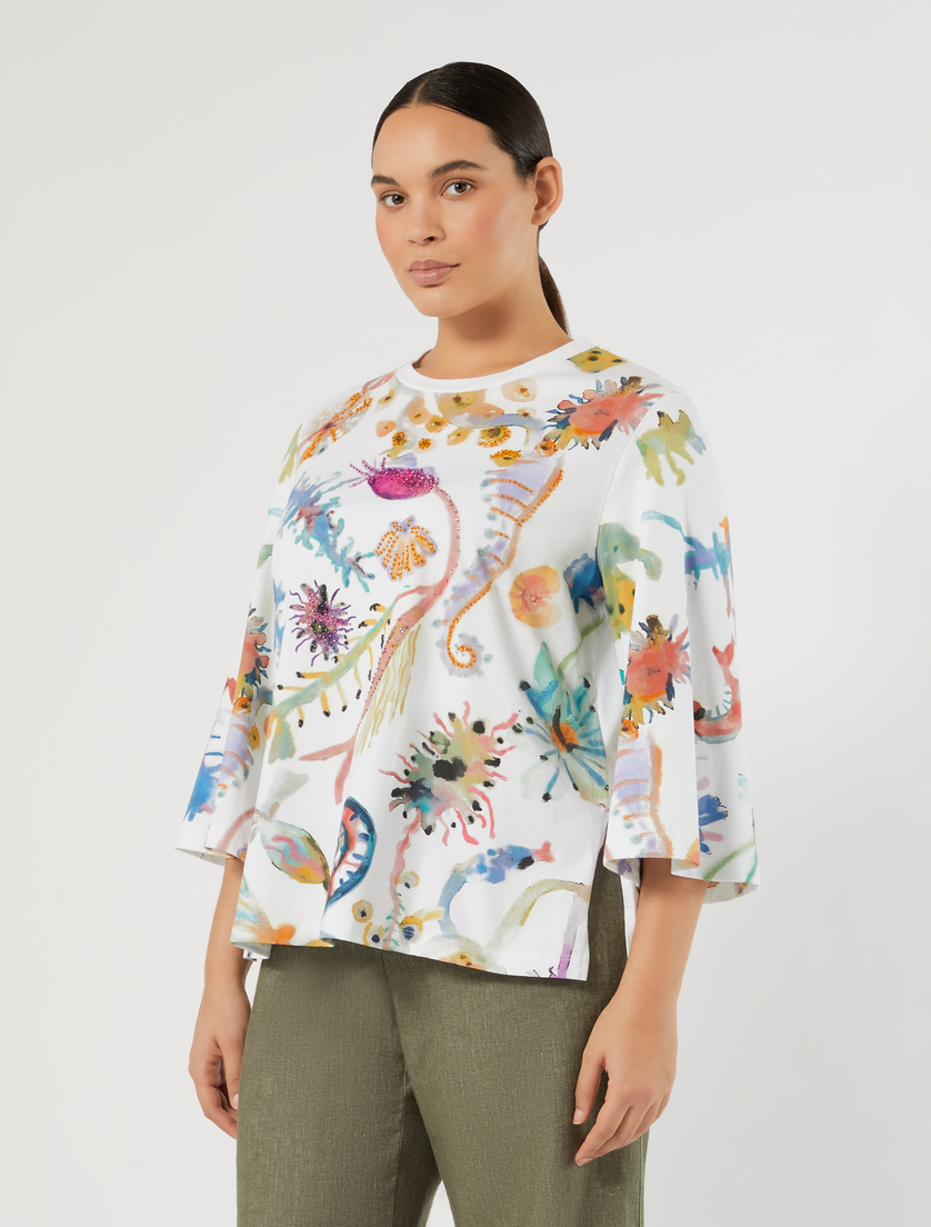 Embroidered jersey T-shirt - OPTICAL WHITE - Marina Rinaldi - 4