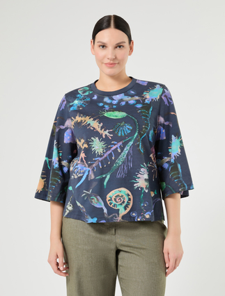 Embroidered jersey T-shirt - MIDNIGHTBLUE - Marina Rinaldi - 4