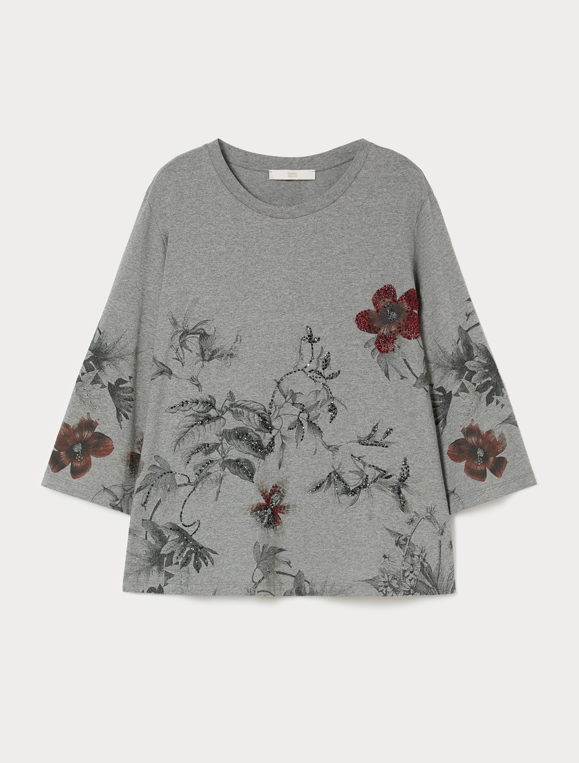 Embroidered jersey T-shirt - MEDIUM GREY - Marina Rinaldi