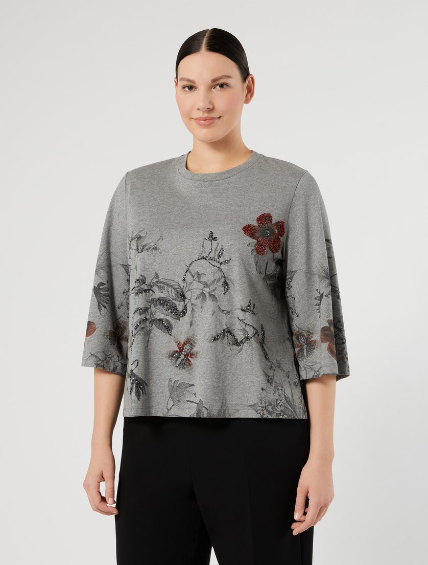 Embroidered jersey T-shirt - MEDIUM GREY - Marina Rinaldi - 3